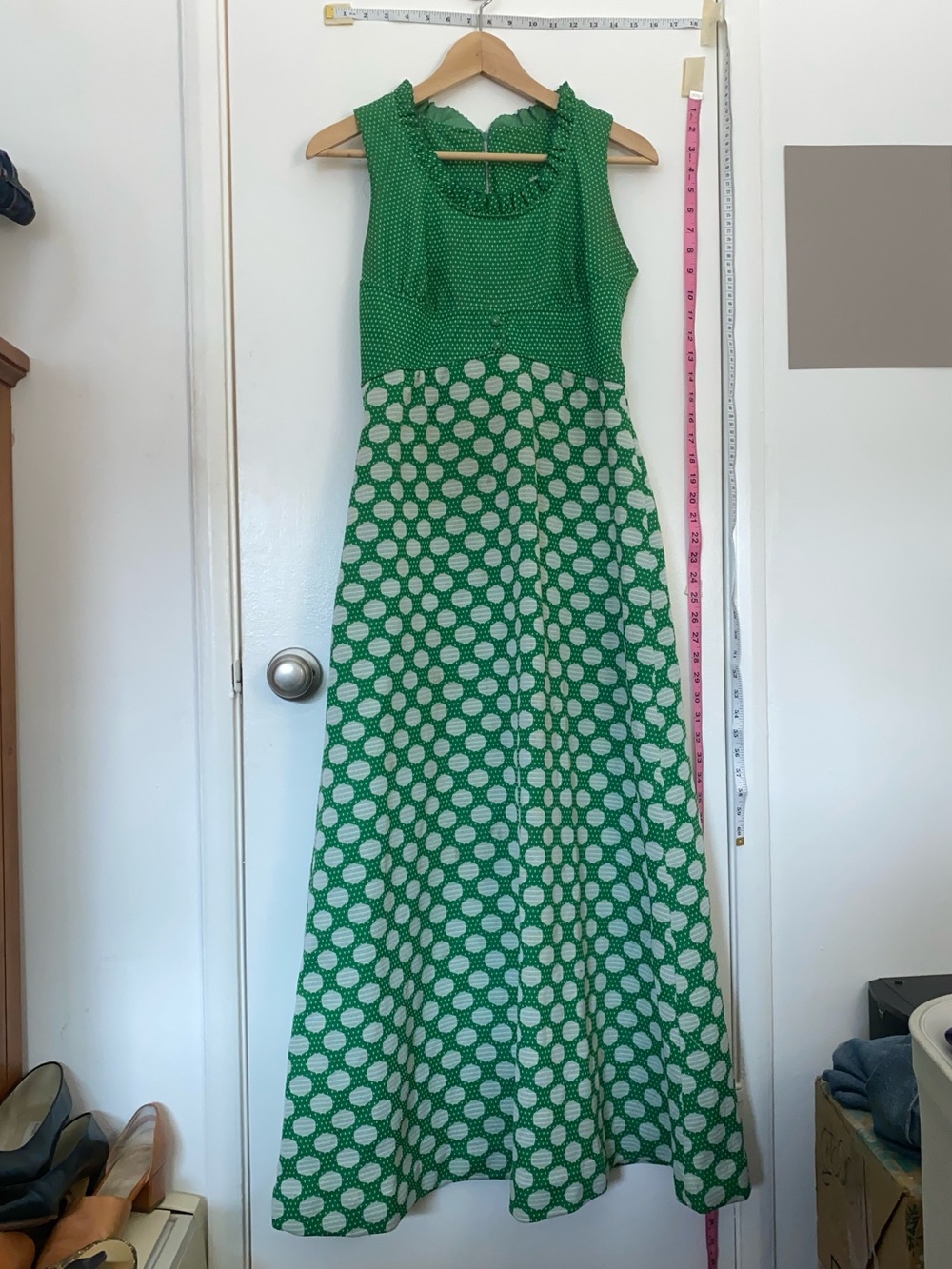 Vintage Kelly Green Polka Dot Maxi Dress